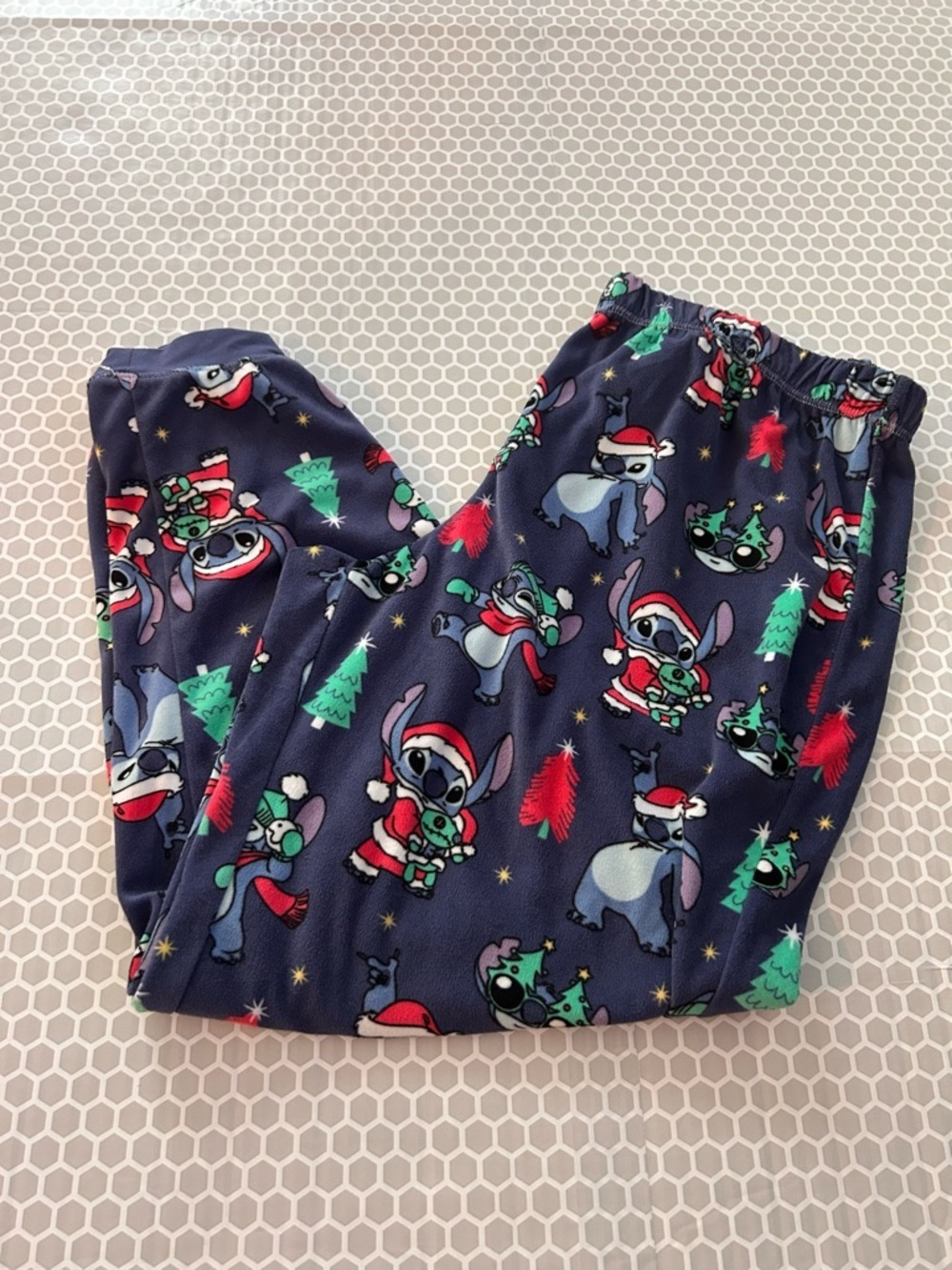 Disney Navy Stitch Holiday Pajama Set with Red and Green Accents. Size L - Picture 3 of 6